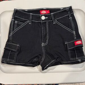 Dickies Women's Cargo Shorts in Black with White Stitching